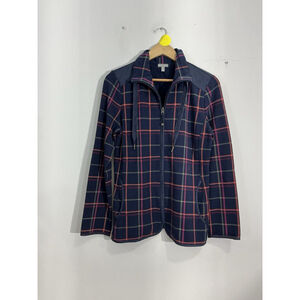 Womans T By Talbots Blue Plaid Small Stretch Zip Up Ligh Weight Jacket